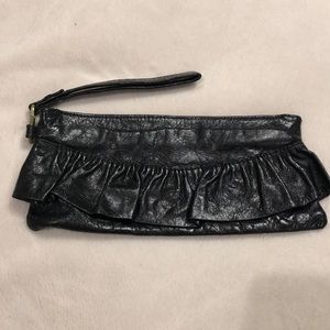Leather ruffle clutch
